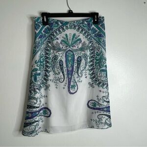 Dressbarn Skirt M Paisley White Over Knee Side Zip Office Business Casual Bottom